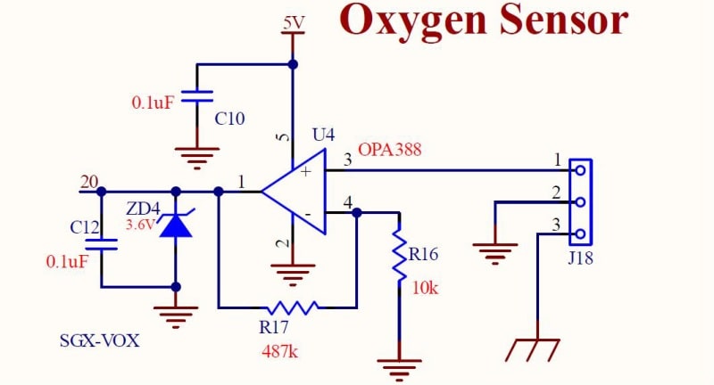 sơ đồ mạch điện của oxygen sensor